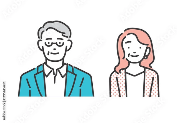 Obraz シニア夫婦のベクターイラストアイコン