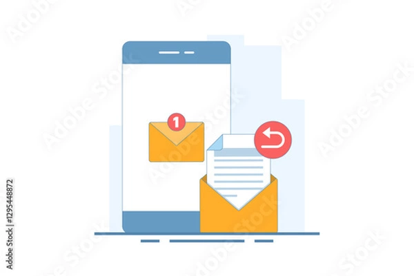 Fototapeta email service email reply concept. New message notification on smartphone screen. email for receiving and sending. mailbox message management. vector illustration in flat style.