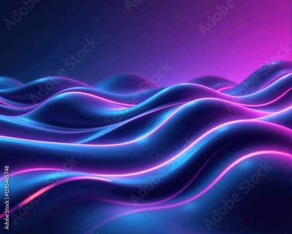 Obraz A vibrant, abstract depiction of flowing waves with neon blue and purple hues, creating a dynamic and energetic visual effect.