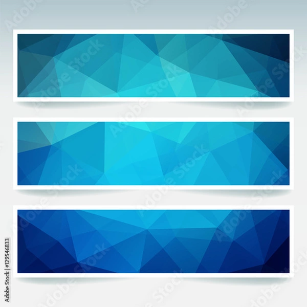 Fototapeta Horizontal banners set with blue polygonal triangles. Polygon background, vector illustration