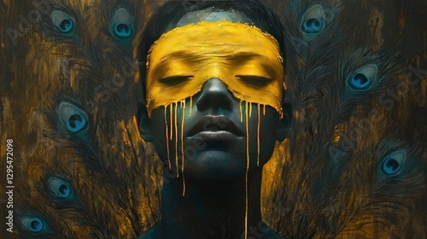 Fototapeta Golden Tears Abstract Portrait with Peacock Feathers