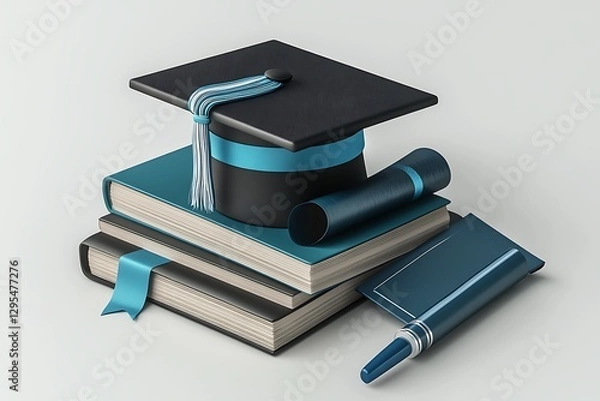 Fototapeta Selective focus of notebooks with pen, diploma and graduation cap 