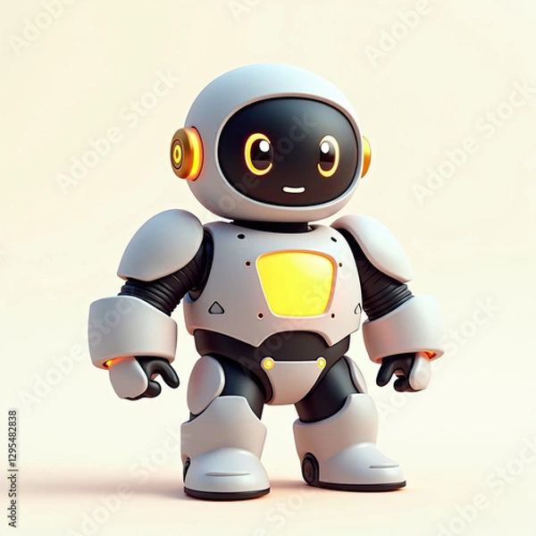 Fototapeta Cute Robot Cartoon Character 3D Render - 3D renders