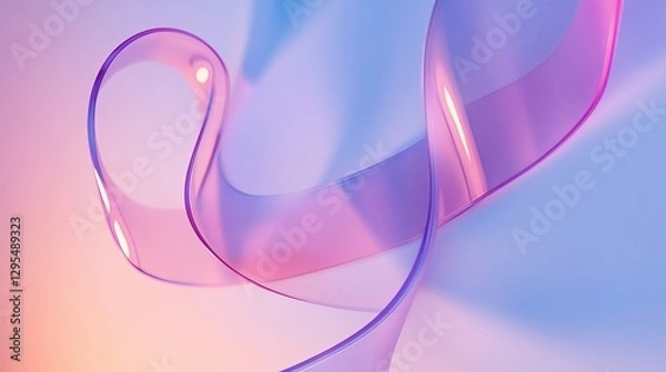 Fototapeta 3D Render of Abstract Purple Glass Ribbon on Light Violet Background with Soft Lighting and Minimalistic Style