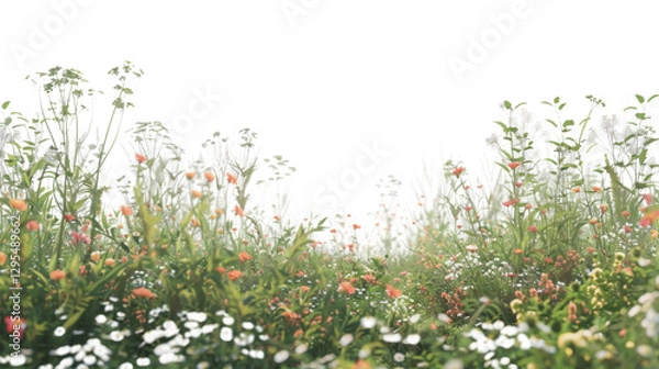 Fototapeta Wildflowers and grass swaying gently in the breeze on transparent background