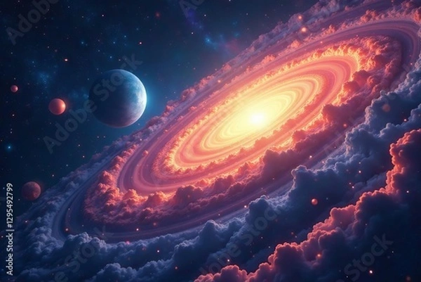 Fototapeta Vishnu cosmic slumber, celestial bodies swirl around, religious, divine, slumber
