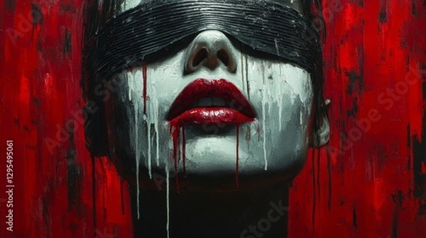 Fototapeta Blindfolded Woman in Red Abstract Art