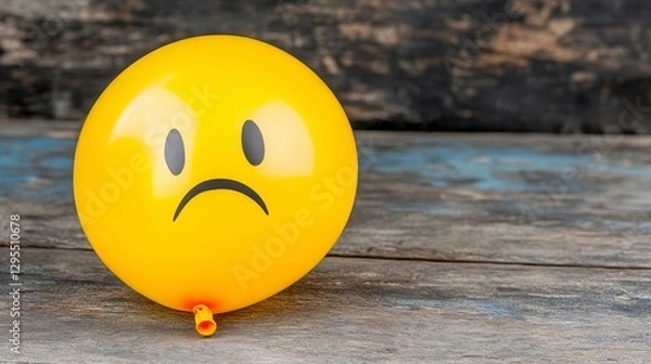Fototapeta Sad balloon expression on rustic wooden table background