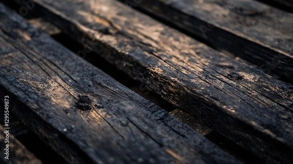 Fototapeta Close up of rustic wooden planks showcasing texture and natural appeal : Generative AI