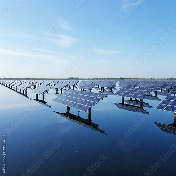 Obraz blue water reflection and solar panels