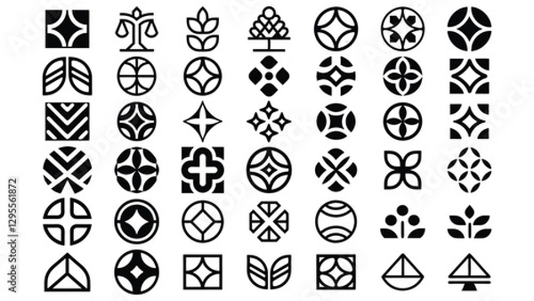 Fototapeta Geometric Ornamental Icon Set. 42 Geometric Icon Set. Minimalist Decorative Symbols and Abstract Shapes.