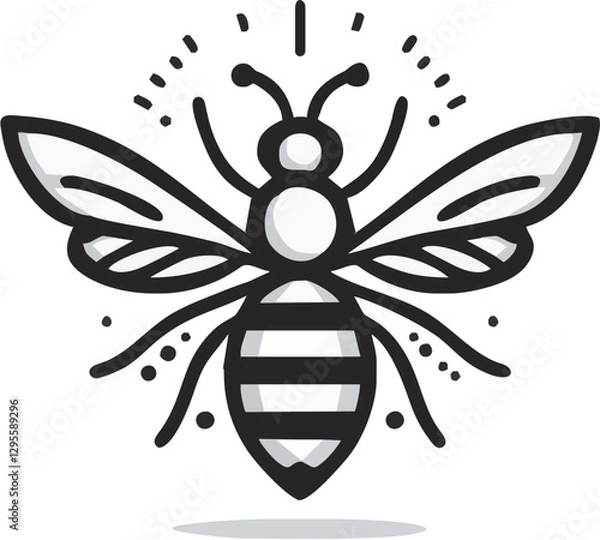 Fototapeta Stylized illustration of a bee with intricate wing patterns and circular body design