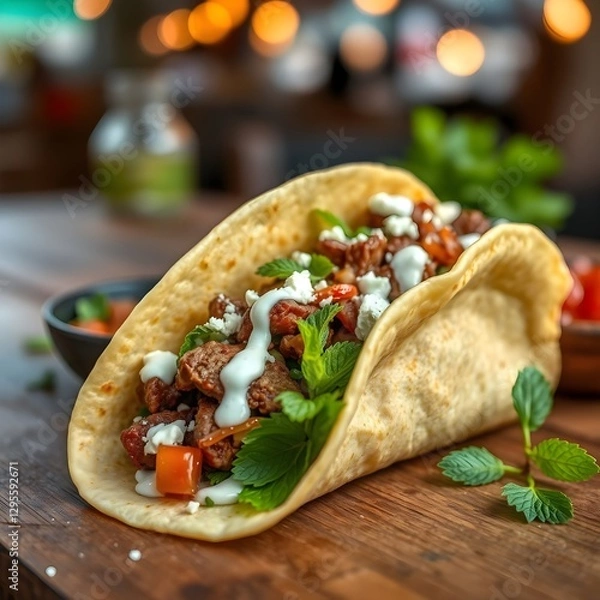 Obraz Spiced Lamb Taco with Yogurt Dressing