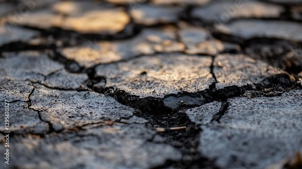 Fototapeta Cracked Dry Land Surface Showing Drought Conditions in Nature : Generative AI