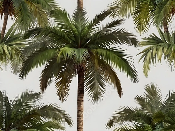 Fototapeta High-Resolution Isolated Tropical Palm Tree Cutout with Detailed Leaves and Textured Trunk