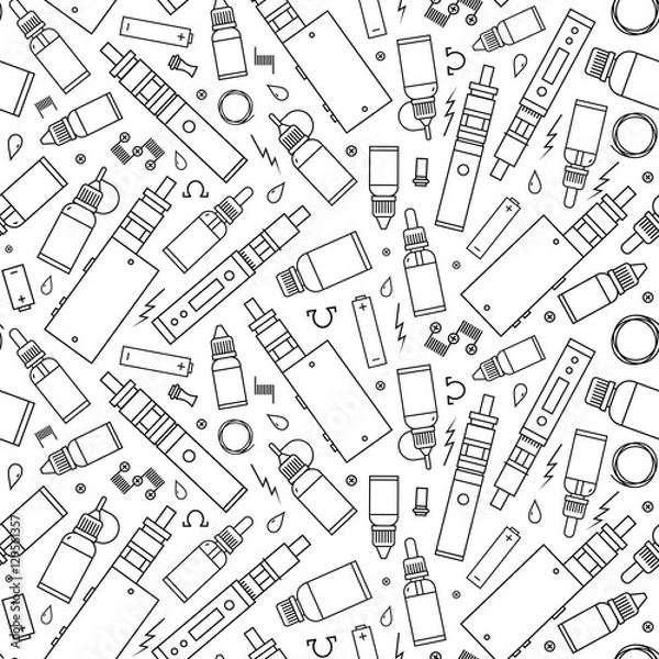 Fototapeta Vector seamless pattern for vape shop and vape service, e-cigarette store. Wrapping paper pattern on white background