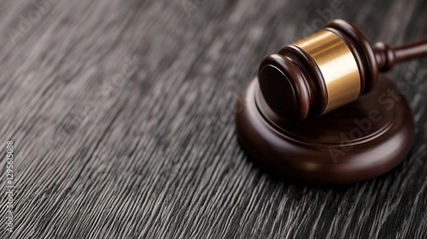 Fototapeta Elegant wooden gavel symbolizing justice and law set on a rich wooden background : Generative AI