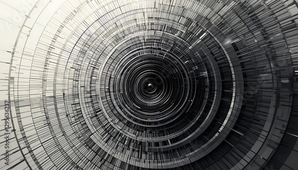 Fototapeta Monochrome Vortex, Abstract Geometric Pattern with Circular Gradients