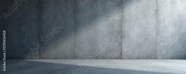 Fototapeta Empty gray table on stained wall backdrop, dark concrete floor, light gradient  , photography, style