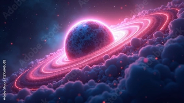 Fototapeta A radiant planetary nebula resembling an abstract cosmic eye, waves of energy rippling outward, vibrant neon tendrils twisting through the cosmic abyss, surrounded by endless stardust.