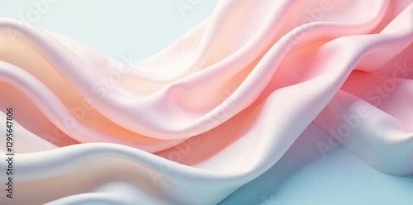 Fototapeta Creamy silk waves; soft pastel swirl satin texture , delicate, shiny, cream