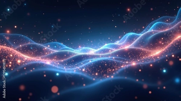 Fototapeta A celestial ballet of intertwining light particles, glowing quantum threads connecting across infinite space, pulsing fractal waves shimmering with ethereal energy