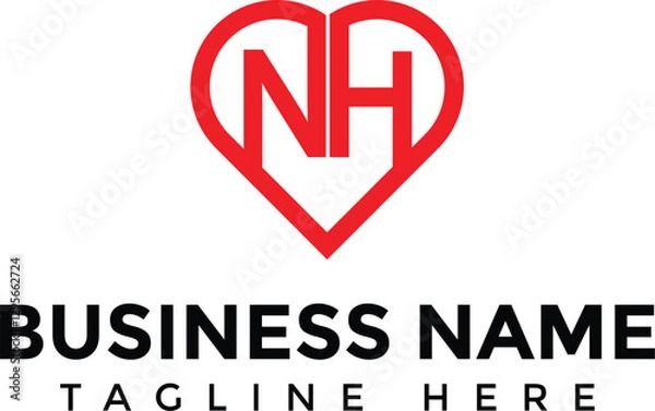 Fototapeta letter NH and heart logo design vector, NH heart logo icon vector