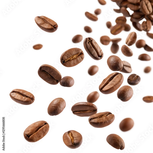 Fototapeta Scattered Coffee Beans with Dynamic Falling and Floating Details. Perfect for: International Coffee Day, Café Advertisements, Coffee Packaging