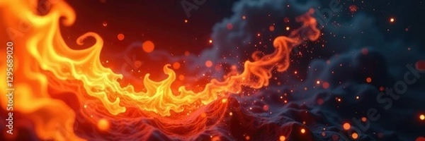 Fototapeta Swirling flames and sparks in a fiery abstract background, blazing inferno, fiery sparks
