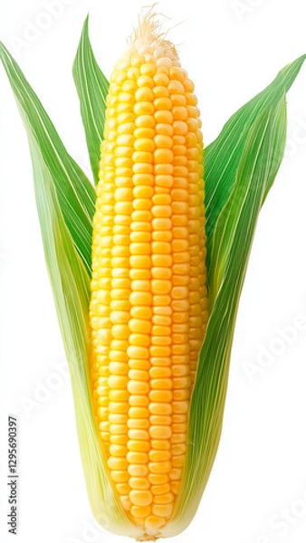 Obraz A vertical full corn, pure white background, product photography, fresh 4k, high resolution