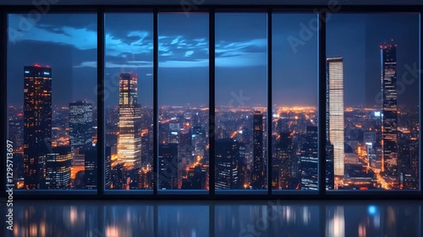 Fototapeta Night Cityscape with River and Lights