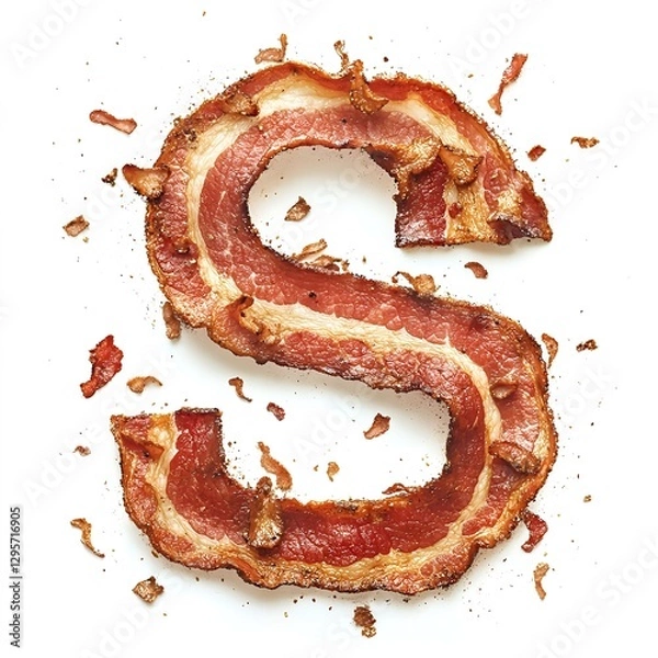 Fototapeta Crispy Bacon Letter S: A sizzling, savory alphabet, perfectly formed with delicious, golden-brown strips of bacon.