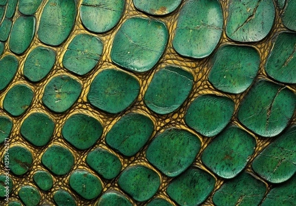Fototapeta Textured Surface of Green Crocodile Skin Illustrating Nature's Pattern with Intricate Details and Rich Color Variations