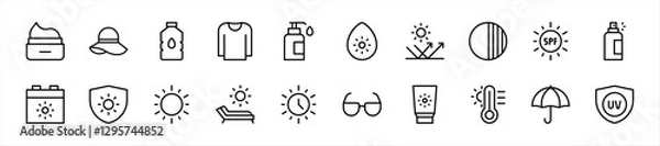 Obraz Set of Sun-Protection icons. 20 sets of Sun-Protection icons. Sun-Protection icons. Simple line style Sun-Protection icons	
