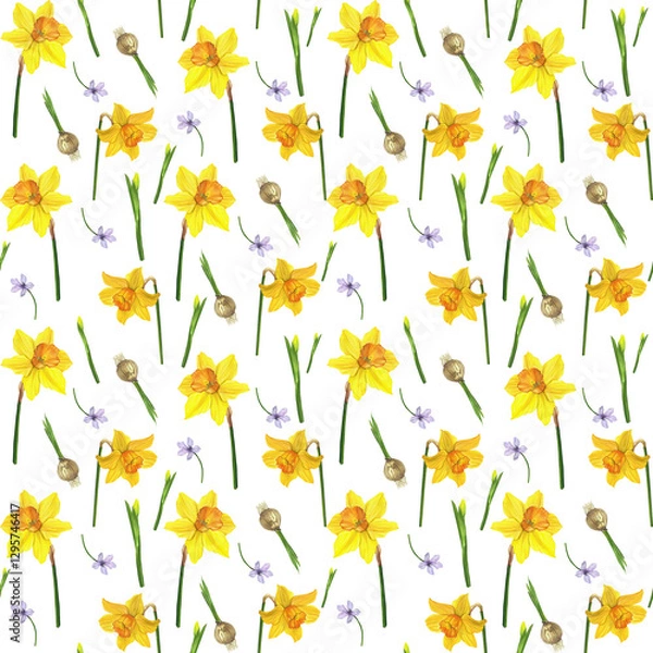 Fototapeta seamless pattern with yellow daffodils