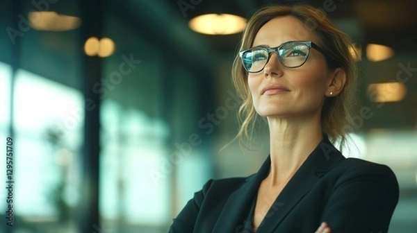 Fototapeta Confident businesswoman leads a board meeting discussion. A group of professionals collaborate in an office. A female project manager guides her team towards success.