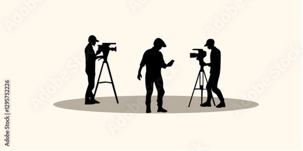 Fototapeta Graphic set silhouette of cameraman concept. 2D icon of crew media on black shadow. Vector illustration.