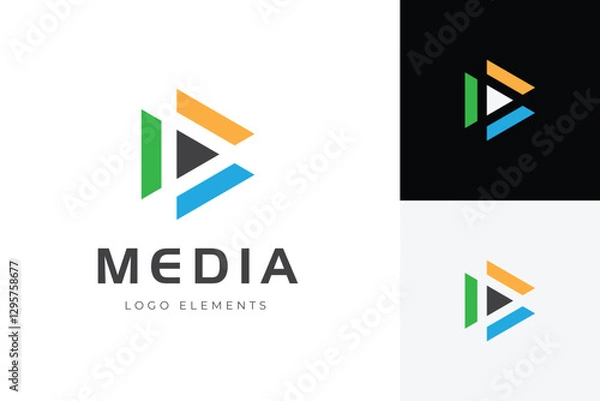 Fototapeta Play Media Logo with Play button graphic symbol for multimedia vector logo illustration