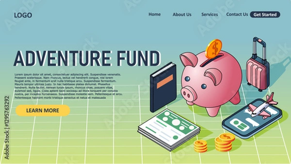 Fototapeta ADVENTURE FUND BANK. Piggy bank for Adeventure Fund, vector art, simple, minimalist