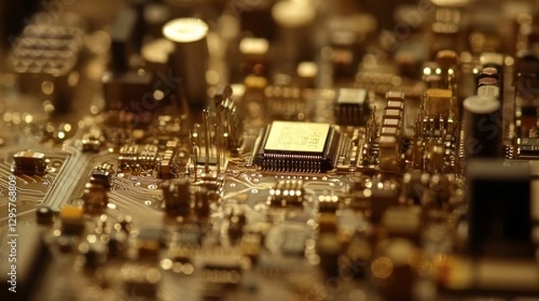 Obraz Intricate Microchip Design on Tiny Circuit Board Surface