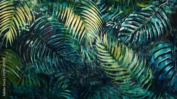Fototapeta Verdant Tapestry of Lush Tropical Palm Fronds in Green Hues