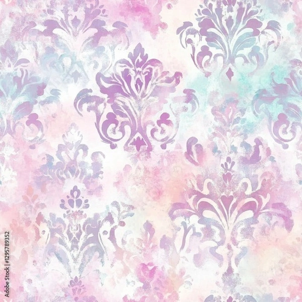 Fototapeta Pastel Floral Damask Pattern - Watercolor Vintage Design with Soft Hues