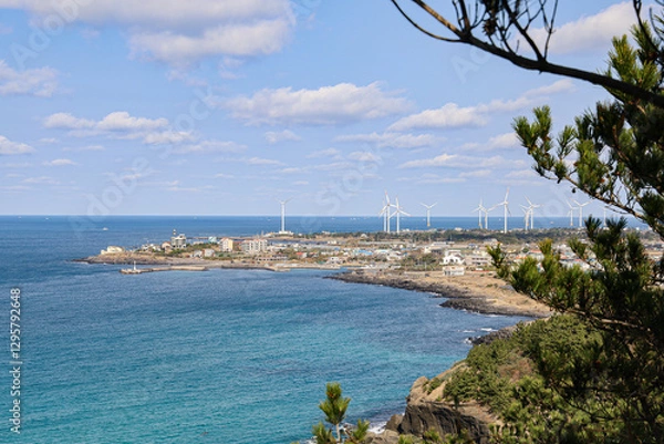 Fototapeta 바다와 언덕이 어우러진 풍경 제주 제주시 한경면 용수리 올레길 12코스 생이기정