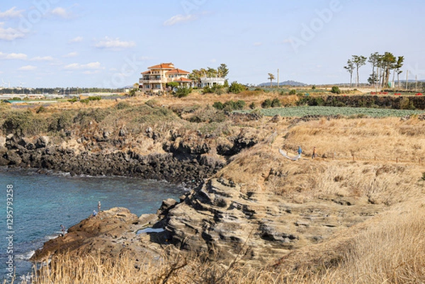 Fototapeta 바다와 언덕이 어우러진 풍경 제주 제주시 한경면 용수리 올레길 12코스 생이기정