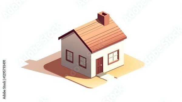 Obraz A simple and clean isometric vector illustration of a small house casting a soft shadow on a white background.