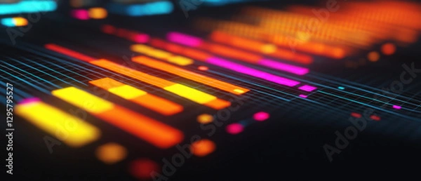 Fototapeta Colorful glowing data visualization with dynamic lines