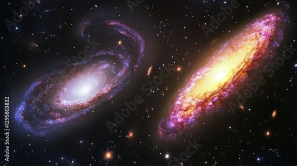 Fototapeta Two Colorful Galaxies in Deep Space with Stars and Nebulae