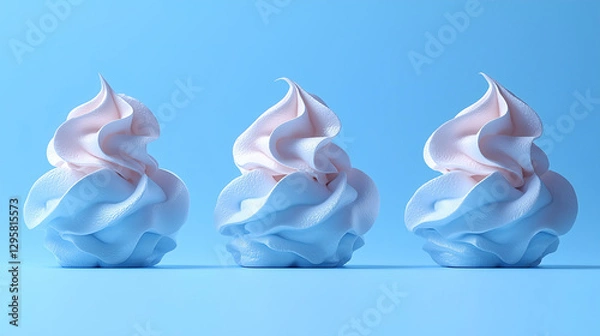 Obraz Soft serve ice cream swirls in pastel blue and pink colors arranged on a solid blue background. Generative AI