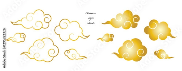 Fototapeta 中華風の雲のイラスト素材 ベクター 白背景 金