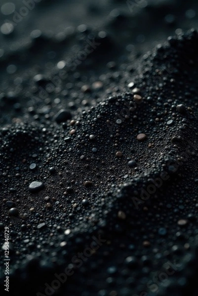 Fototapeta Black granular surface; deep shadows highlight the gritty texture , heavy texture, rough, stone texture